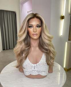 Perruque sans colle cheveux humains vierges doux Remy à cuticules alignées jolis blonds cendrés Highlight Lace Front perruques pour femmes prix de gros - Product Image 3
