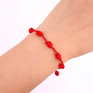 Bracelets à cordes rouges à 7 nœuds pour la protection Amulette de bonne chance pour le succès Bracelets de couple de corde faits à la main Bracelets chanceux