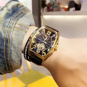 Orologio Meccanico Automatico di Lusso per Uomo, <span class=keywords><strong>Orologi</strong></span> Sportivi, Tourbillon, Scheletrato, Militare, Orologio da Polso Maschile Elegante a Forma di Tonneau - Product Image 4