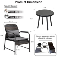 Ensemble bistrot d'extérieur en rotin PE résistant aux intempéries, chaise de patio en osier avec table basse, ensemble de conversation pour jardin et balcon