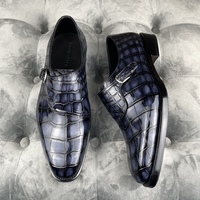 Chaussures habillées élégantes pour soirée, en cuir de crocodile véritable, faites à la main, avec boucle, chaussures de luxe pour hommes