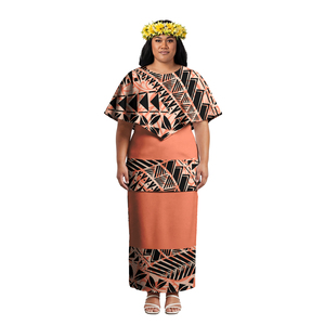 Nuevo Conjunto de Vestido Puletasi Hawaiano de 2 Piezas con Estampado y Volantes en el Cuello para Mujer, Ropa Elegante y de Alta Gama de las Islas Samoanas y Polinesias - Product Image 2
