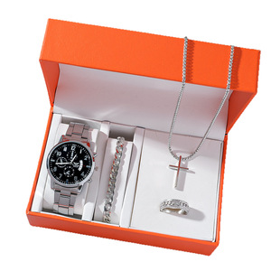 <span class=keywords><strong>Set</strong></span> Regalo 4 Pezzi da <span class=keywords><strong>Uomo</strong></span>: Orologio al Quarzo in Acciaio Inossidabile, <span class=keywords><strong>Bracciale</strong></span>, <span class=keywords><strong>Collana</strong></span> <span class=keywords><strong>e</strong></span> Anello con Quadrante a Lancette <span class=keywords><strong>e</strong></span> Cassa da 10mm - Ideale per l'Estate <span class=keywords><strong>e</strong></span> il Business - Product Image 5