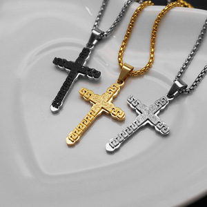 Cruz <span class=keywords><strong>gran</strong></span> pared <span class=keywords><strong>patrón</strong></span> religioso anti no deslustre impermeable Acero inoxidable moda joyería colgante collares hombres al por mayor - Product Image 1