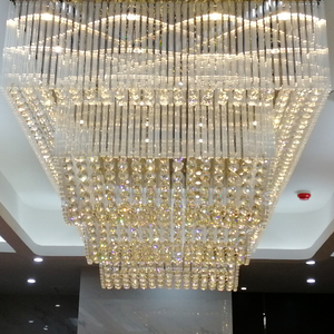 Tùy chỉnh hiện đại sang trọng pha lê thủy tinh đèn chùm trắng tiệc hội trường sảnh khách sạn ánh sáng mặt dây chuyền điều chỉnh chiều cao vuông/hình bầu dục AC dài - Product Image 5