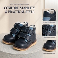 Chaussures orthopédiques montantes pour enfants bleu marine, à triple fermeture auto-agrippante réglable, bout arrondi, semelle en caoutchouc antidérapante, soutien du pied