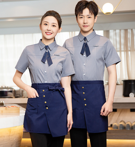 Uniforme Unisex in Tessuto Misto Poliestere e Cotone per Ristoranti e <span class=keywords><strong>Bar</strong></span>, Camicia Formale a Maniche Corte per Camerieri e Cameriere - Product Image 4