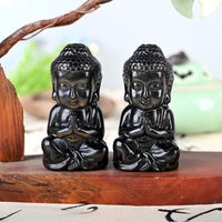 Vente en gros de pierres précieuses naturelles de guérison, statues de bouddha, sculptures de bébé bouddha en cristal d'obsidienne dorée pour décoration Feng Shui