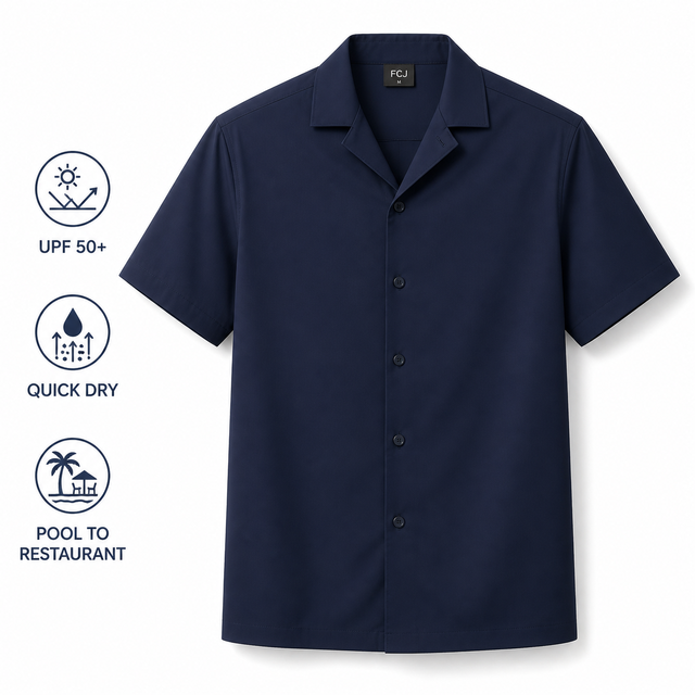Custom Men's UPF 50+ Button up Swim Shirt Quick Dry Chlorine Resistant Geo Print Beach Resort Wear OEM
