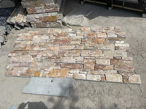 Revêtement mural en pierre naturelle de quartzite roux, pierre de culture moderne avec support en ciment pour fixation par <span class=keywords><strong>crochets</strong></span> - Product Image 3