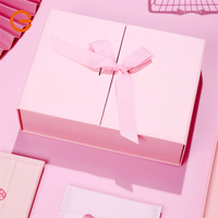 Boîte à bijoux rose de luxe gaufrée, écologique, pour cadeaux d'anniversaire, avec ruban magnétique pliable et nœud, en carton rigide pliable