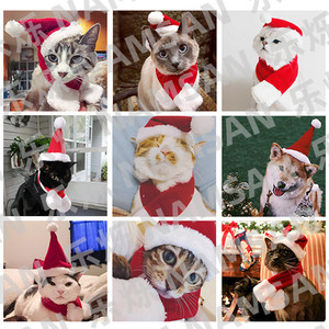 Christmas <b>Hat</b> Scarf Set For Cats Cotton Adjustable Pet Ornament Small Pets <b>Holiday</b> Costume - Product Image 2