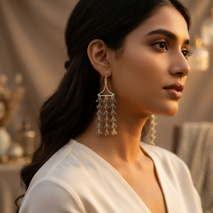 A Women's 925 <b>Silver</b> Chandelier Earrings Crystal Rhinestone Tassel Bohemia Style Party Dangle Jewelry From Rajasthan - Product Image 3