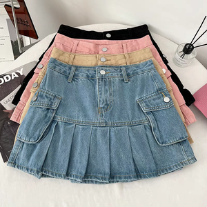 Spicy Girl Retro Fashion Versatile Denim Irregular High Waist Slimming Half Short <strong>Skirt</strong> A-line <strong>Wrapped</strong> Buttocks <strong>Skirt</strong> Women - Product Image 3