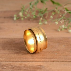 Handmade Solid Brass 14K Gold Plated Bezel Setting Modern Unisex <b>Spinner</b> <b>Ring</b> Thumb Band - Product Image 1