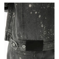 Veste en jean pour homme personnalisée, délavée à l'acide, effet éclaboussures d'encre, zippée, col rabattu, coupe courte, style streetwear, motif graffiti et taches