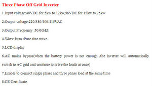 อินเวอร์เตอร์ไฮบริดพลังงานลมและแสงอาทิตย์ 3 เฟส 48V 5KW 6KW 7KW 8KW 10KW 12KW พร้อมใบรับรอง CE - Product Image 2
