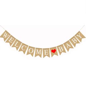 Bienvenido a casa Bienvenido bebé Bienvenido de vuelta cola de pez Lino Banner Pull Flag Baby Show Party Decoraciones - Product Image 3