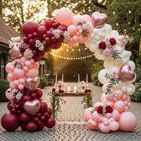 Kit d'arche de ballons en latex rose bordeaux avec cœurs en feuille or rose pour décorations d'anniversaire, Saint-Valentin, fête des Mères, mariage et fond de fête