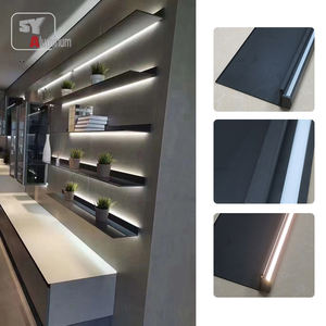 رف حائط من الألومنيوم المصقول عصري وشائع على شكل حرف L عائم مع مصباح Led - Product Image 2