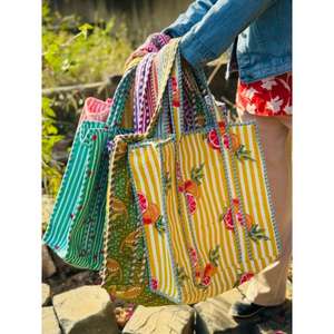 Sac à déjeuner matelassé en coton, imprimé floral abstrait, sac à main, sacs de courses imprimés au bloc, sac de plage, sacs de voyage et sacs fourre-tout à bandoulière - Product Image 3