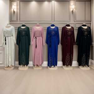 Abito lungo musulmano stile caftano alla moda per donne africane, vestito casual plus size Abaya per matrimoni, taglia unica, con strass. - Product Image 1