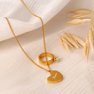 Collar con Colgante de Oro en Forma de Corazón con Diamante, Amuleto de Amor, Joyería de Regalo Unisex - Product Image 2