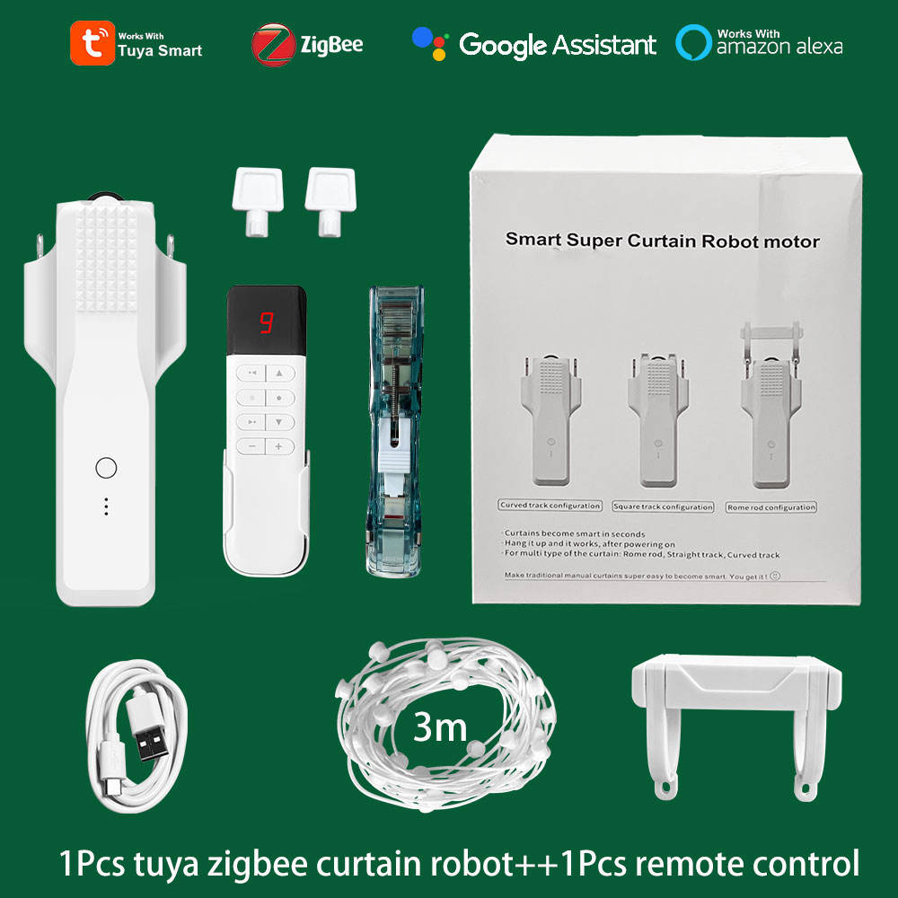 1 Moteur de rideau robotisé Tuya Matter + Télécommande Blanc