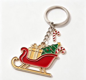 Porte-clés de Noël en métal émaillé, pendentif traîneau moulé sous pression, électroplaqué, cadeau de fêtes - Product Image 5