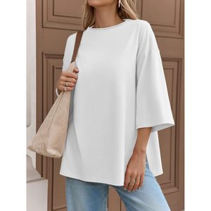 Womens Oversized T Shirt 3/4 Sleeve Side Slit Loose Fit Casual Summer Tee Tunic Top Breathable Crew Neck - Product Image 3