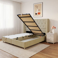 Cama Modular Europea Espaciosa con Almacenamiento Ajustable, Tamaños Queen y King, Gran Espacio de Almacenamiento Debajo de la Cama, Elevación Suave con Gas, Ahorra Espacio, Estilo Directo
