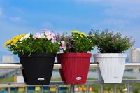 Vente en gros d'usine, pots et jardinières suspendus en rotin pour balcon, pots de fleurs en plastique colorés pour la décoration intérieure et extérieure du jardin