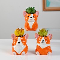Pot Bunga Keramik Corgi Kreatif dan Lucu, Pot Tanaman Hias Meja Bergaya Kartun, Ornamen Dekoratif Impor