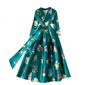 Vestido Midi Casual de Primavera con Cuello en V y Estampado de Encaje para Mujer, Tallas Grandes - Product Image 5