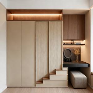 Dressing BALOM avec éclairage intégré et meuble-lavabo intégré, tons neutres et bois, configuration de garde-robe personnalisée - Product Image 2