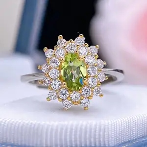 Wholesale 925 Sterling Silver Women's Wedding & Engagement Rings Genuine Peridot Green Gemstone Party Jewelry