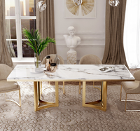 Mobilier chinois Marbre Restaurant Or Métal Table à manger de luxe avec 6 chaises à vendre