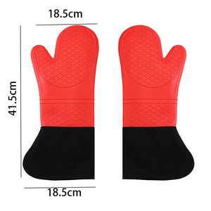 Silicone Heat Resistant <b>Gloves</b> Thickened Extra Wide Oven Mitts <b>Red</b> Black Gray Kitchen Baking Use - Product Image 4