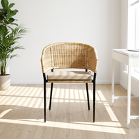 Chaise en rotin moderne avec assise en mousse haute densité, design demi-rond pour salle à manger, style scandinave, mobilier commercial indo