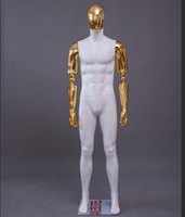 Présentoir de costume pour homme grande taille Shining Star, mannequin en plastique, tête chromée dorée, corps complet noir et blanc