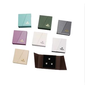 Boîte à bijoux en carton écologique personnalisée à double ouverture, carrée, avec ruban, pour collier, bague, boucles d'oreilles, emballage cadeau - Product Image 1