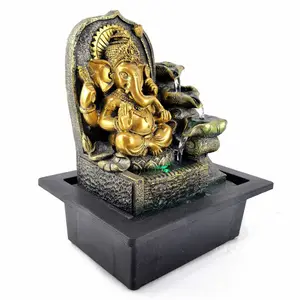Neues Produkt Harz Buddhismus Wasserfall Tisch brunnen Hindu Elefant Gott Figur Harz Handwerk Ganesh Statue Buddha Wasser brunnen