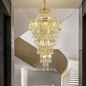 Роскошная дуплексная хрустальная люстра для гостиной, виллы, квартиры, полый корпус, средний пол, лестница, длинная Хрустальная люстра
