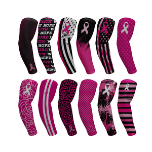 Pure vente en gros personnalisé ruban rose bras manches sensibilisation au <span class=keywords><strong>cancer</strong></span> du sein bras couverture séchage rapide protection Uv refroidissement femmes bras manchon - Product Image 3
