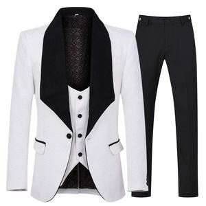 Abito da <span class=keywords><strong>uomo</strong></span> 3 pezzi Slim Fit Jacquard <span class=keywords><strong>smoking</strong></span> One Button scialle colletto giacca gilet pantaloni - Product Image 1