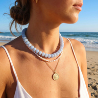 Collier d'été tendance, bijoux bohèmes, grand collier perlé en pierres précieuses, collier en résine à grosses perles pour femme