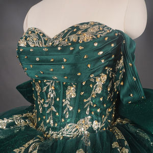 Jancember WC048 Abito Verde per Quinceañera, Vestito da Ballo Scintillante, Abito da Sposa Smeraldo, Pizzo Dorato per Festa di Compleanno dei 16 Anni, Banchetto ed Eventi - Product Image 4