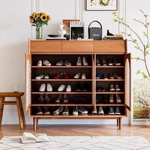 Mueble Zapatero de Madera Maciza y Ratán, Gran Capacidad, Minimalista, para Entrada o Sala de Estar - Product Image 4
