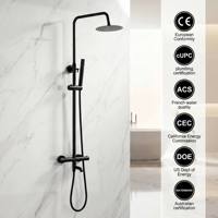 Ensemble de douche thermostatique noir mat avec mitigeur 3 fonctions, pommeau de pluie et douchette, réglable en hauteur, pour salle de bain