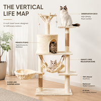 Tour d'escalade pour chat moderne multi-niveaux avec logo personnalisé OEM, vente en gros d'usine, avec niche, hamac, panier et poteau à gratter en sisal naturel